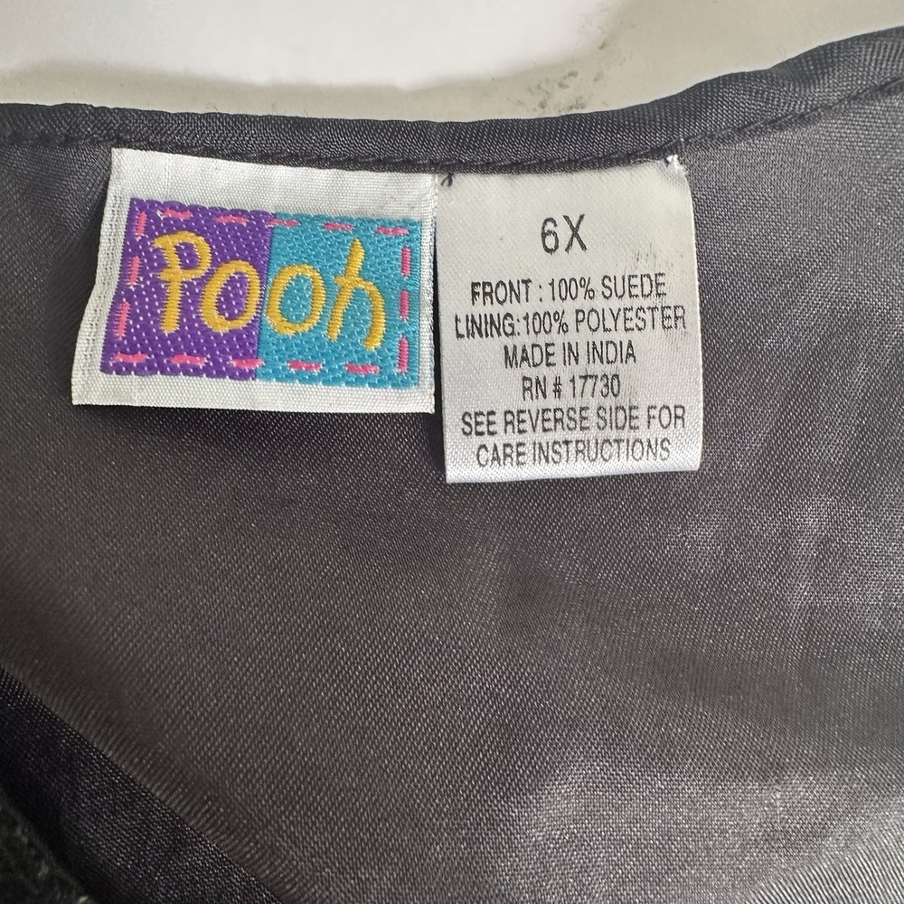 VTG Y2k‎ Winnie the Pooh Unlimited Vest 6X Black Suede  Waistcoat Button - Picture 3 of 6